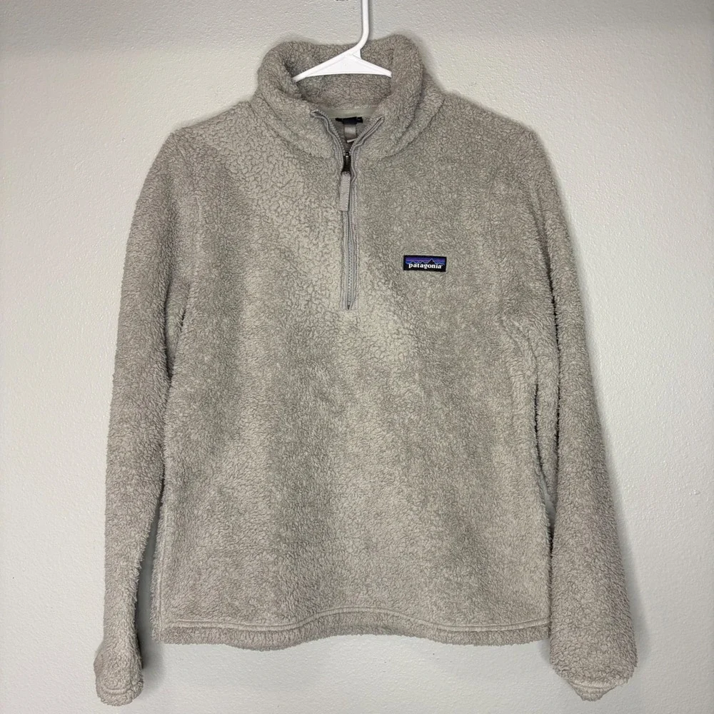 Patagonia Los Gatos 1/4 Zip Sherpa Fleece Pullover Grey/Beige Womens Small